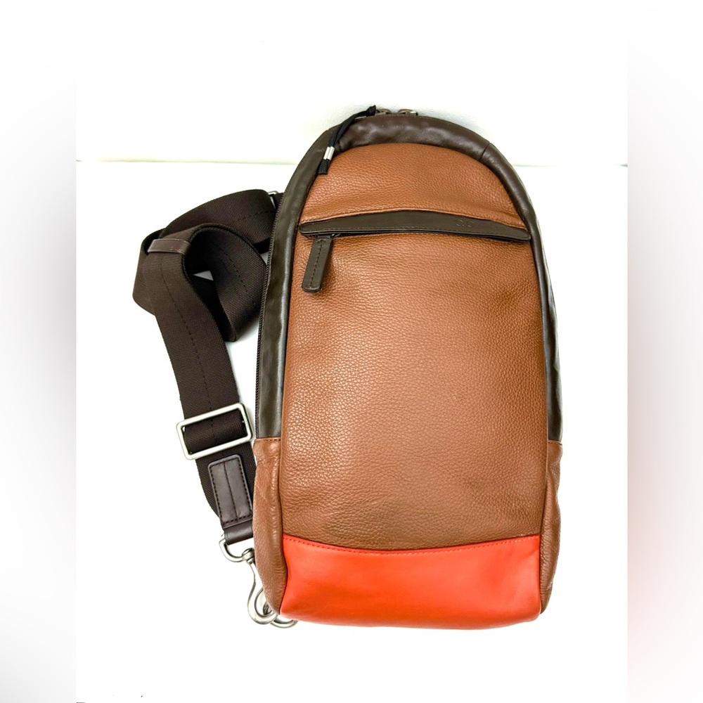 Authentic Coach F79022 Men's Crossbody Bag In Brown With An Orange Accent - Picture 5 of 16